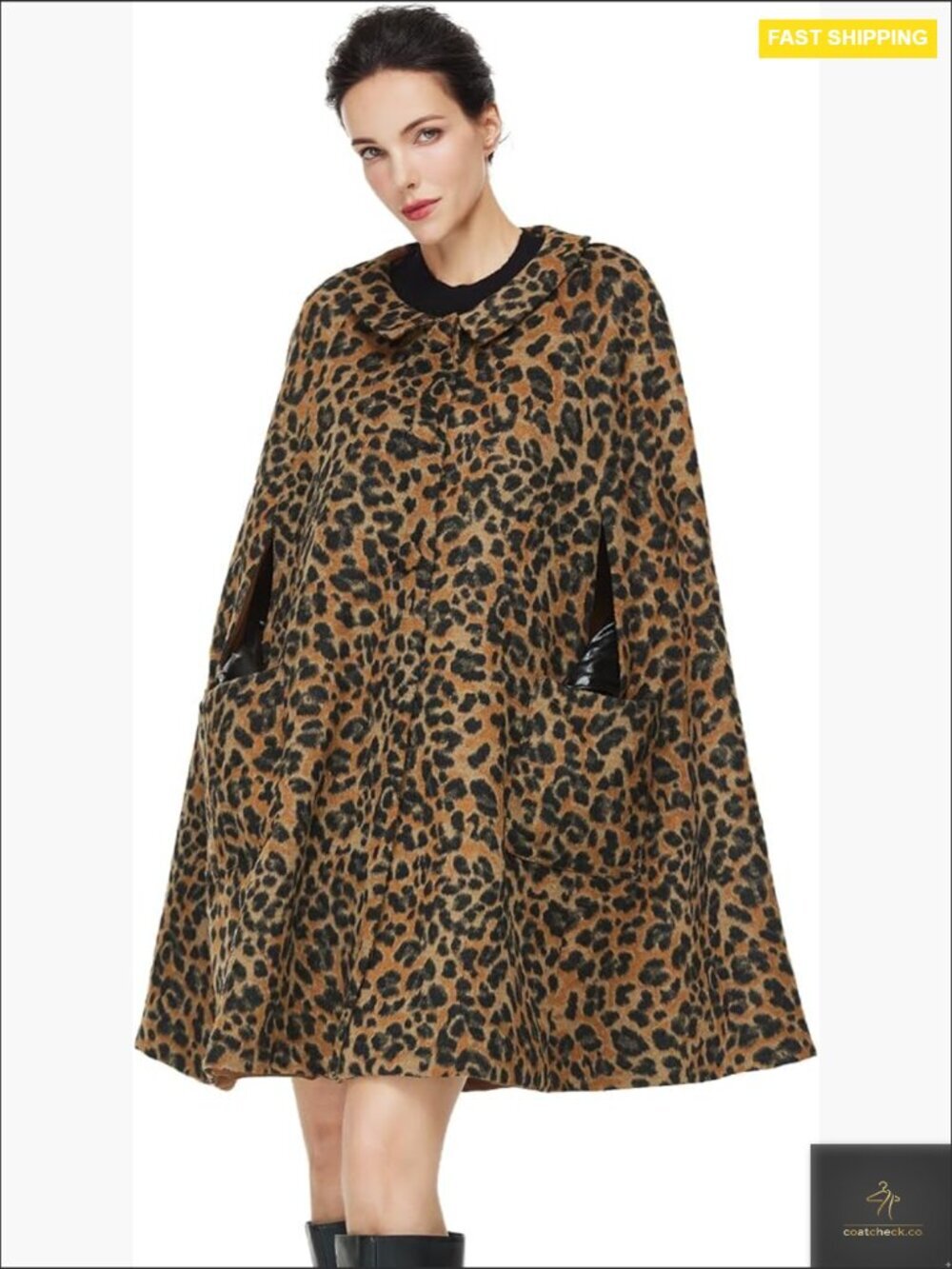 Wool Blend Cape Coat Vintage Chic Single-Breasted Pea Coat with Pockets